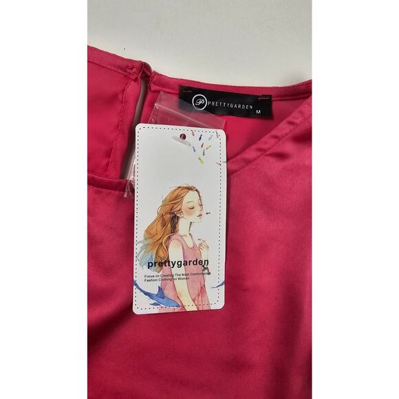 NWT prettygarden hot pink satin crop bubble long sleeve top M glam barbie NEW - Picture 4 of 9